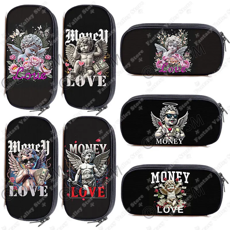 Love Angel Money Pattern Cosmetic Case Angel with Wings Pencil Box Pen Bag Brush Holder Makeup Bag Cosmetic Case School Supplies