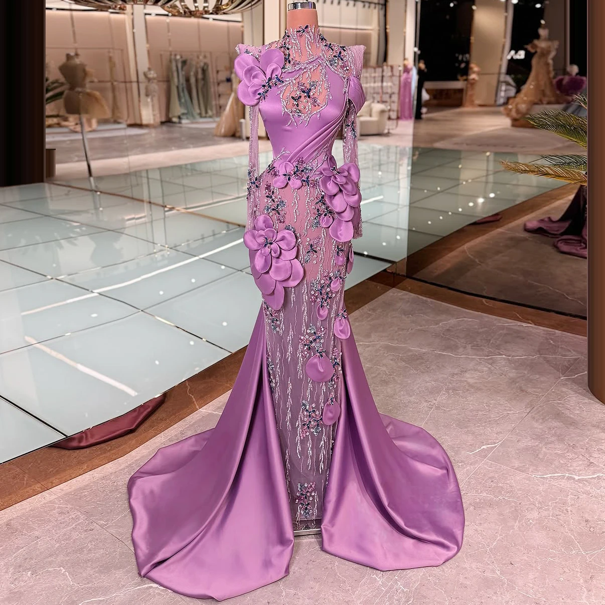 

Luxury Beadeded Mermaid Wedding Party Dress Flowers 3D Lace Appliques Evening Dress vestidos de ocasión formales Customized 2025