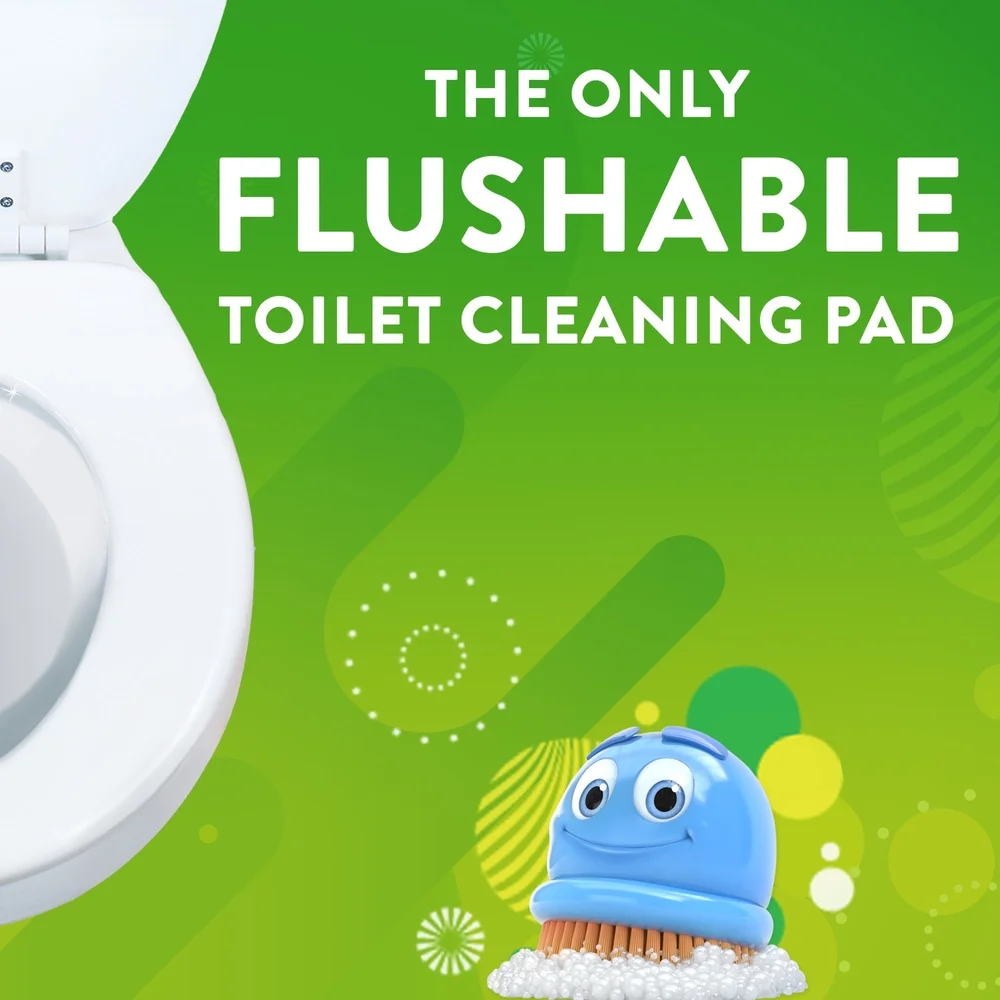 Toilet Bowl Cleaning System with Flushable Pads 19 Inch Handle 8 Disposable Pads and Stand Easy Clean Tool - Image 3