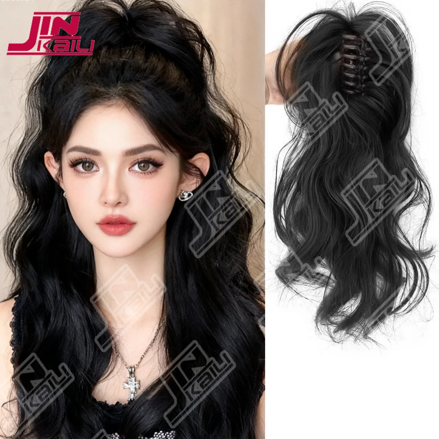 JKL Synthetic 14Inch Ponytail Claw Clip Ponytail Extensions Short Curly Ponytail Ladies Black Brown Blonde Hair Clip for Women