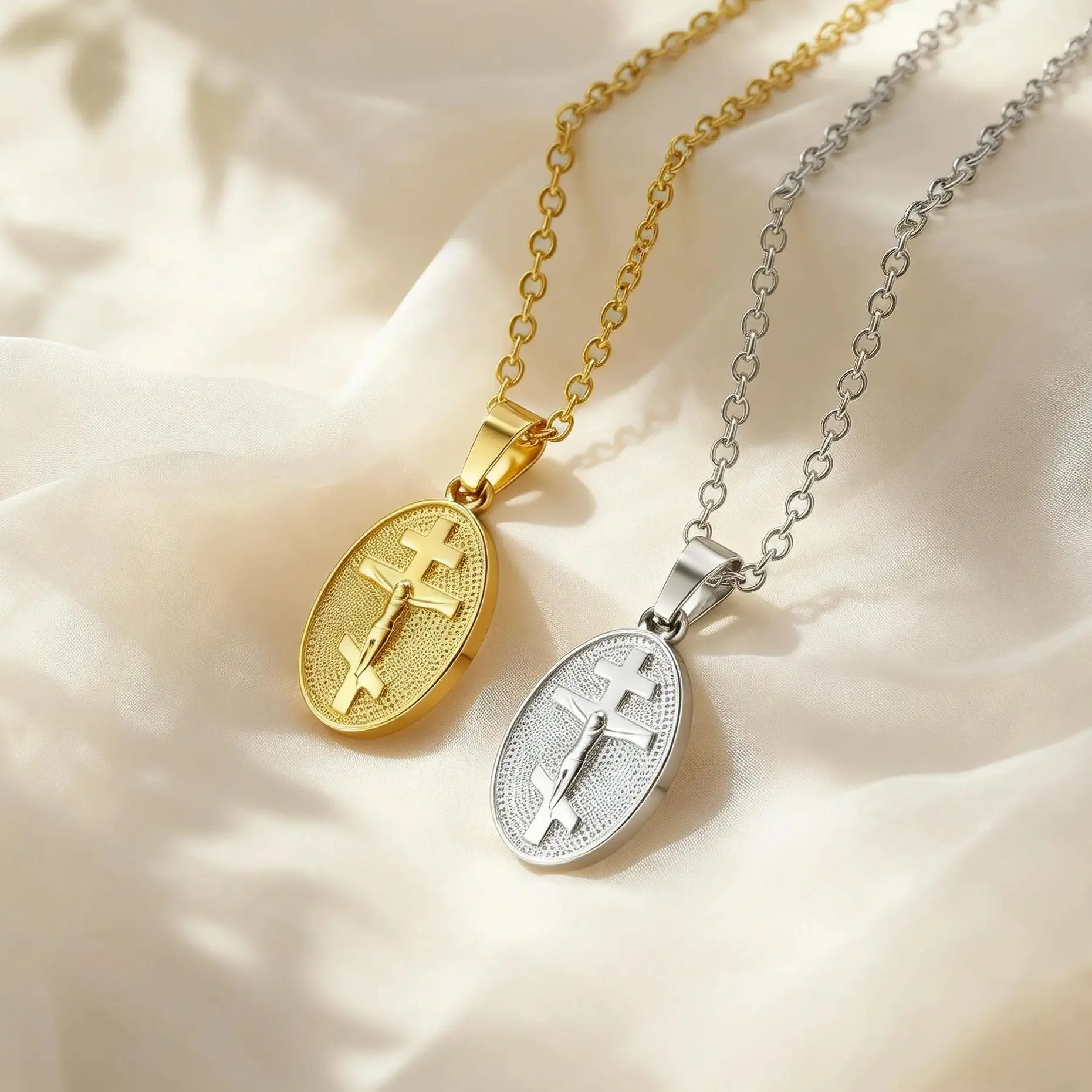 Retro Eastern Orthodox Cross Pendant Necklace Stainless Steel Crucifix Jesus Charm Necklaces Classic Religious Jewelry Gifts