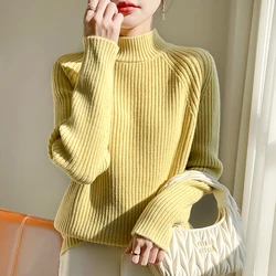 2024 Autumn and winter New Cashmere sweater Women Mock Neck loose long sleeved Cashmere sweater Women