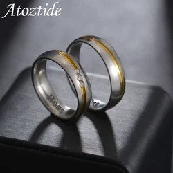 Atoztide Personalized Engrave Name Ring Slash Gold Color Oil Zircon Stainless Steel for Women Men Couple Wedding Jewelry Gift