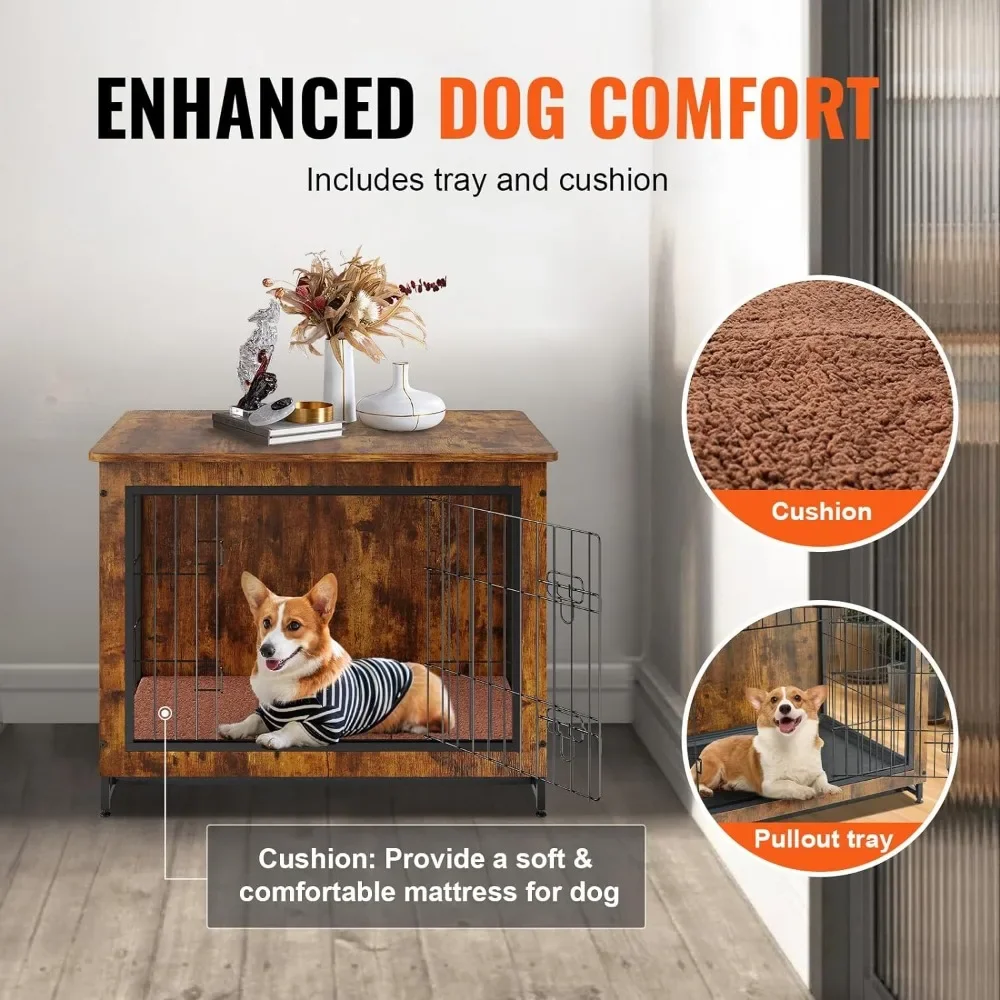 Imagem -06 - Caixa de Cachorro de Madeira com Portas Duplas Gaiola para Cães Grandes Canil Moderno Interior para Cães Rustic Brown Pet 32 in até 45lb