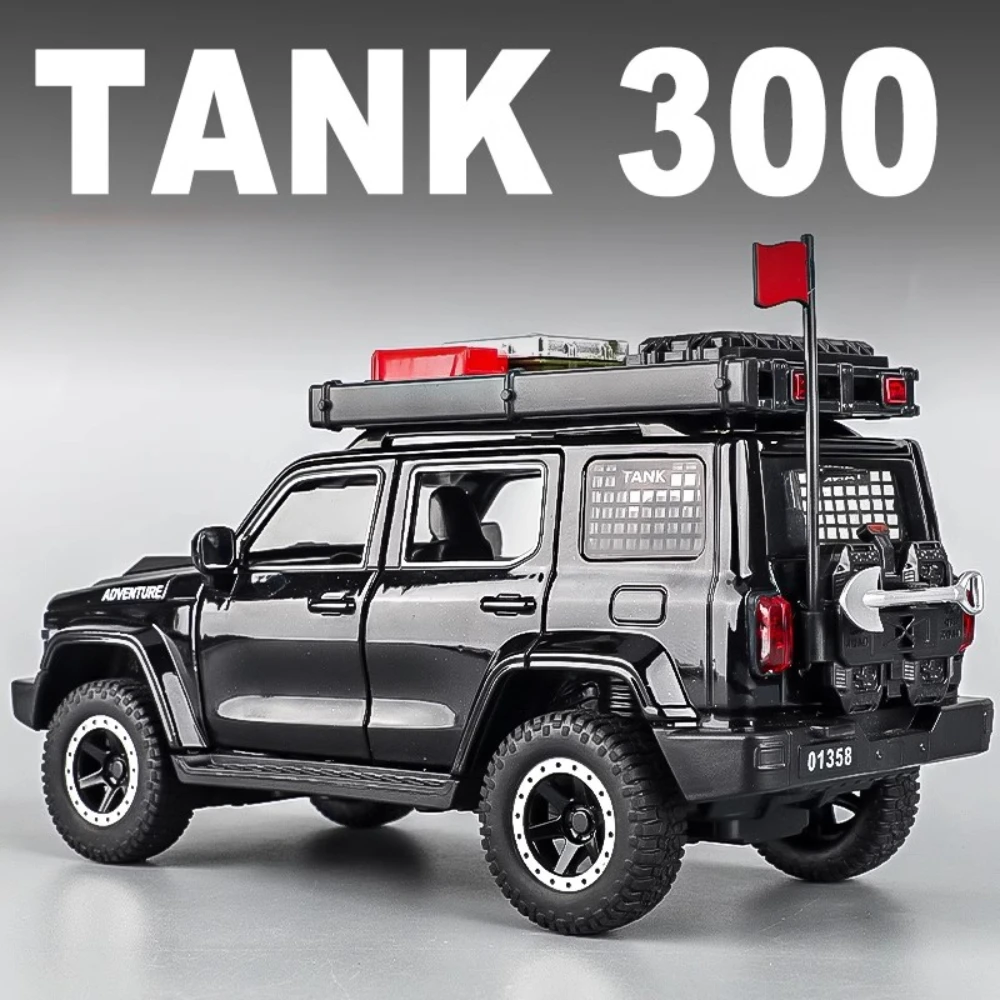 1:24 Tank 300 Toy Car Model Alloy Diecast Sound Light 6 Doors Opened Shock Absorption Off-road Vehicle Christmas Gifts for Kids