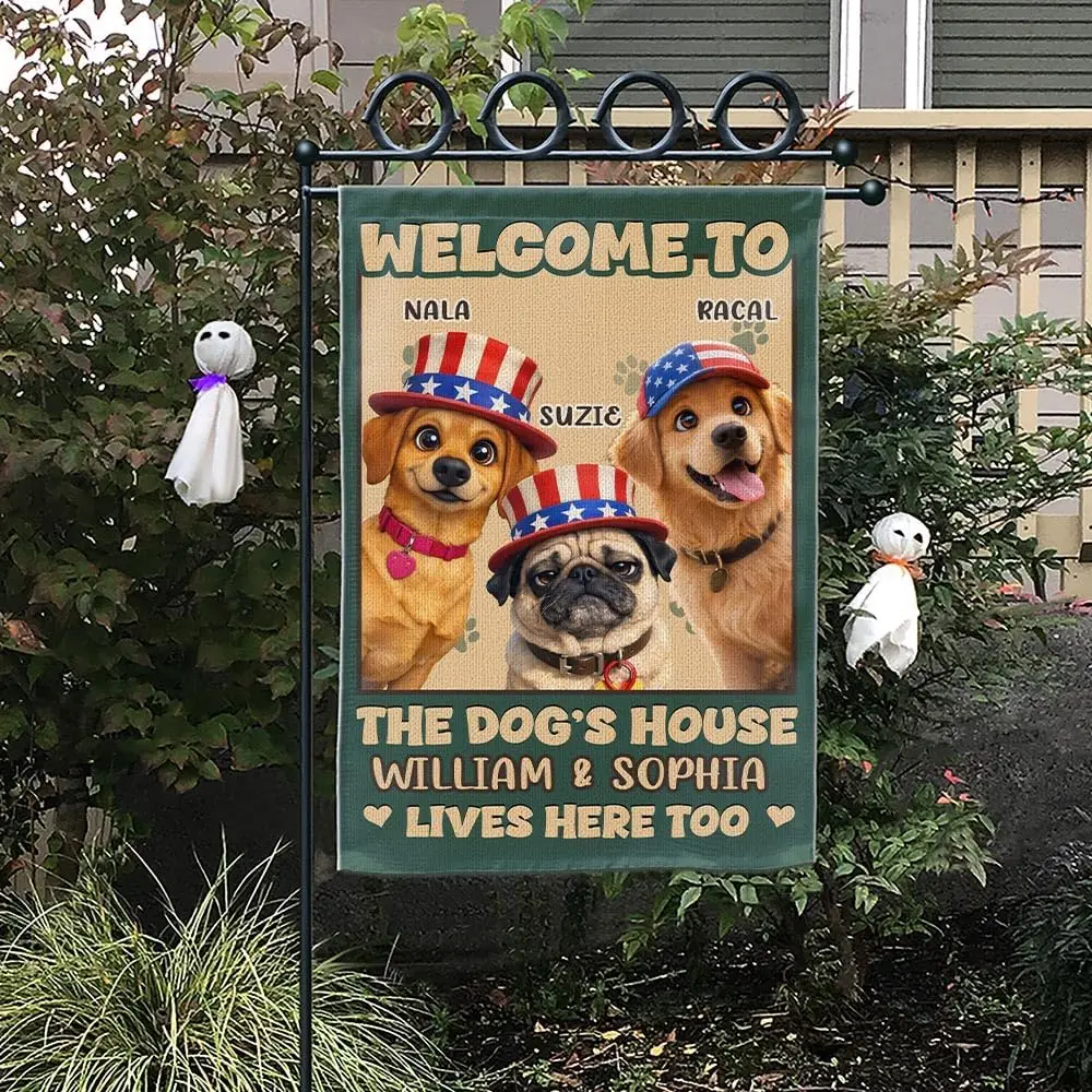 Personalized Patriotic Dog Garden Flag-Custom Pet Portrait with up to 8 photos-“Welcome” to the dog's house, American Fl jjp