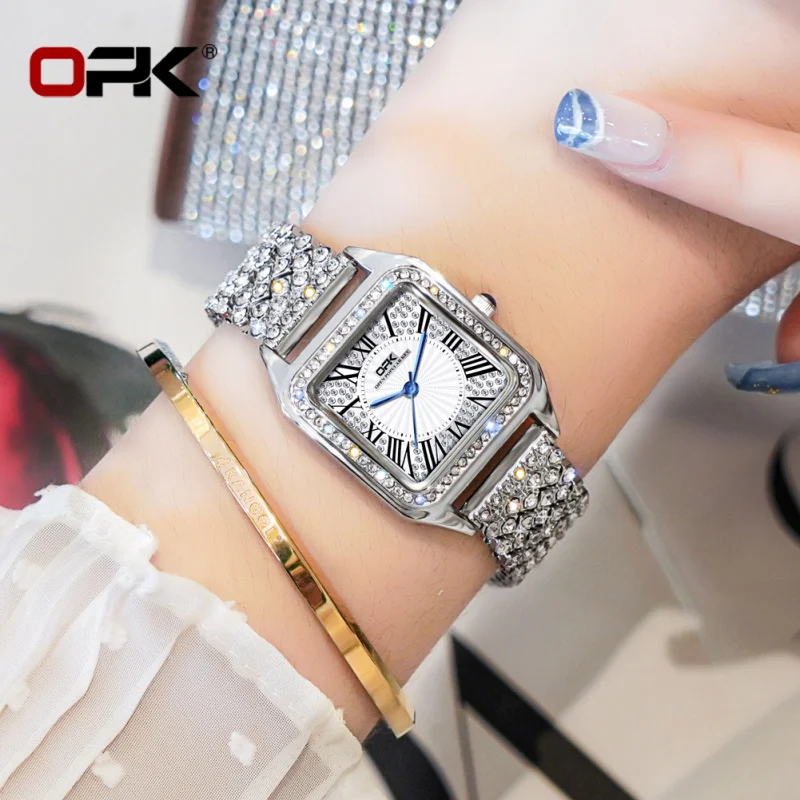 dropshippingOPKBrand Watch Popular-Embedded Elegant Jewelry Watch-Buttom Quartz Watch Ladies Watch Wome