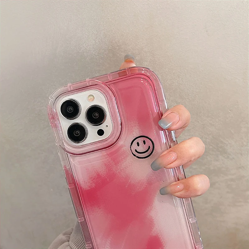 Watercolor Cute Smile Painting Case For iPhone 15 14 Pro Max 13 12 11 Pro Max 14 7 8 15 Plus XS XR Shockproof Airbag Soft Cover