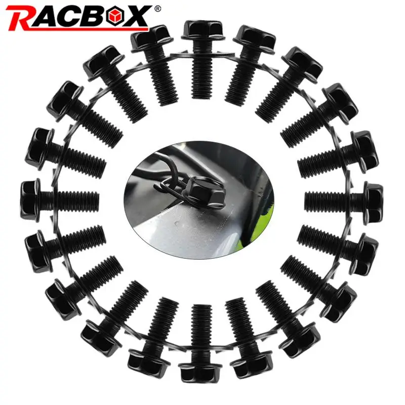 20PCS M6 Car Screws Body Bolts Nuts Universal For Cars -1.0 x 16mm long. 10mm Hex. 17mm Washer Metal  Wear-resisting Black