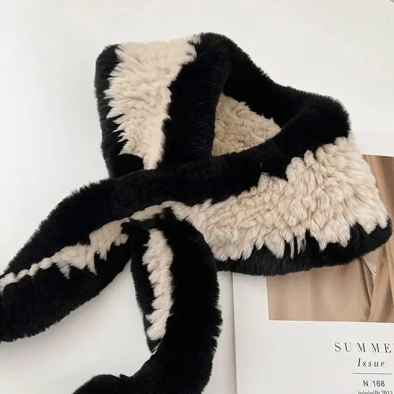 

Шарф из натурального меха кролика рекс, шаль, женский уличный утеплитель для шеи, воротник из натурального меха кролика рекс, помпоны, шарфы, меховой шарф ручной работы для женщин