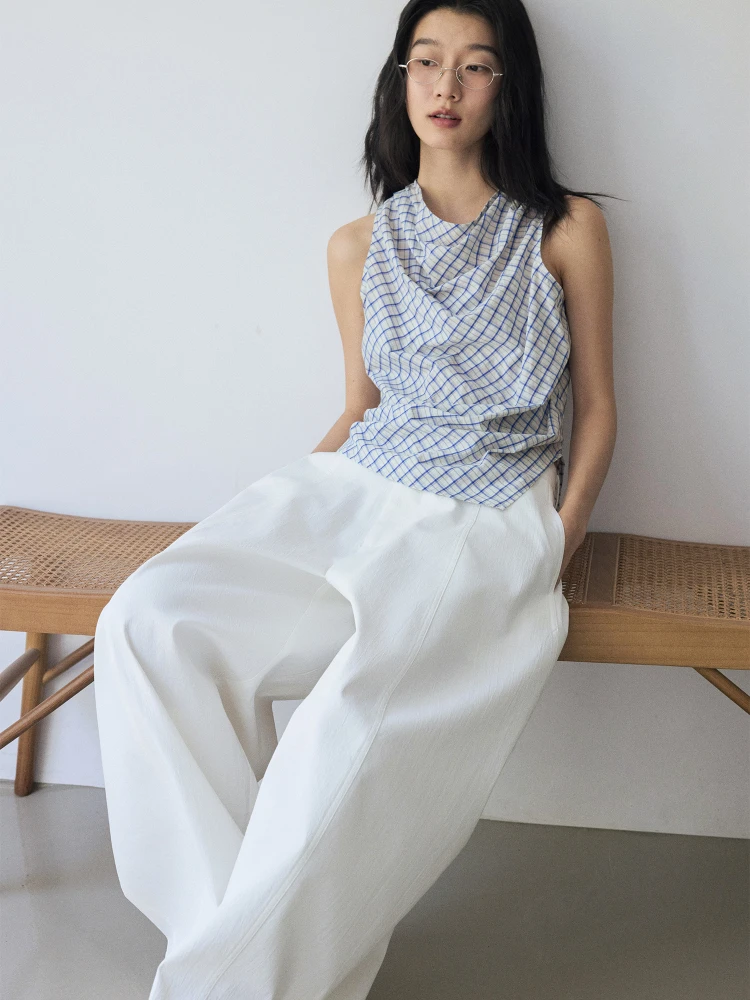 Top de Verano para Mujer Silver Coast HaveRice, Estilo Ceco, Cuello Oscilante Pequeño, Tejido a Cuadros de Colores, Diseño...