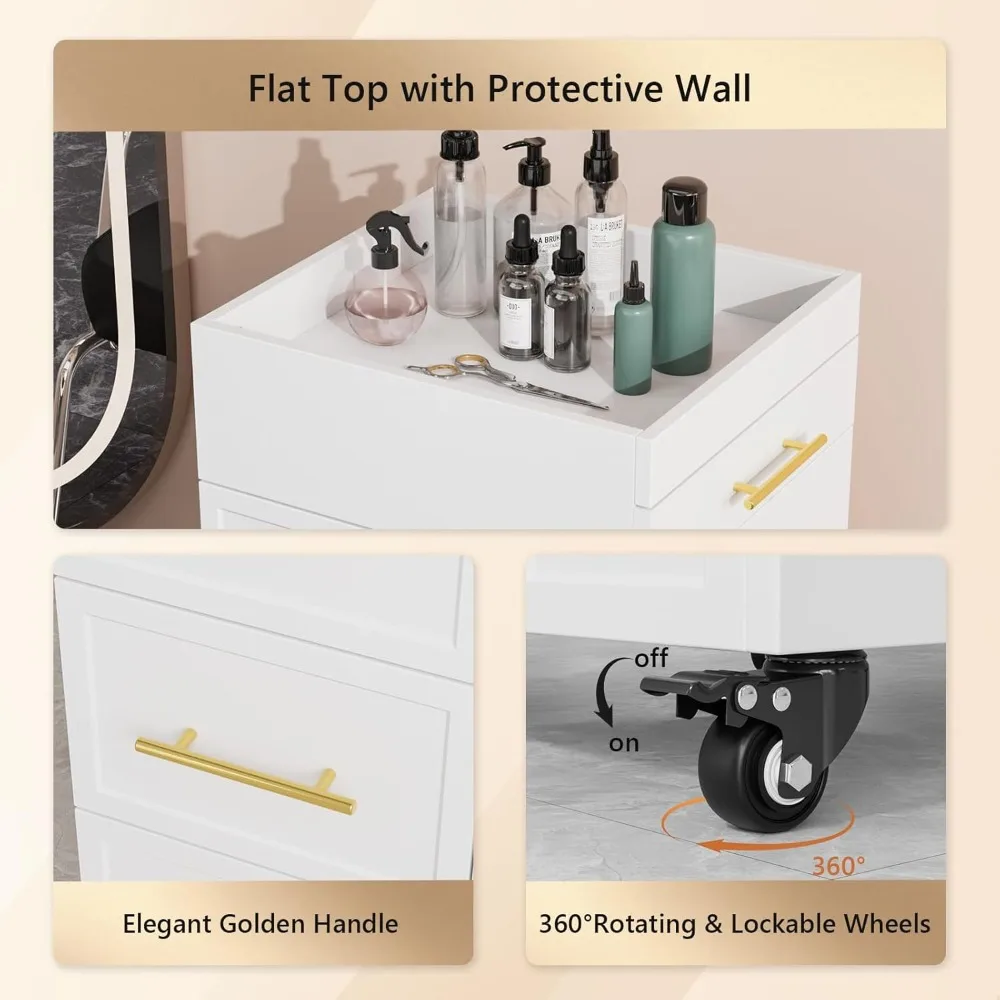 Carrinho de salão de beleza, estação de estilo de cabelo com 5 gavetas, 3 porta-ferramentas e prateleira ajustável, armário de armazenamento móvel