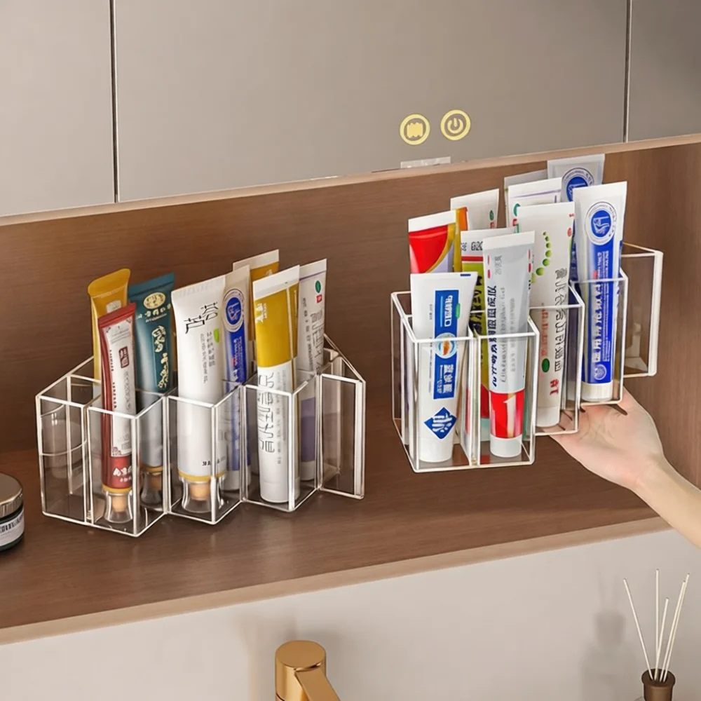 Cream Tube Storage Rack Divided Medicine Case Household Desktop Organizer Shelf Portable Tidy Holder Medical Supply Box