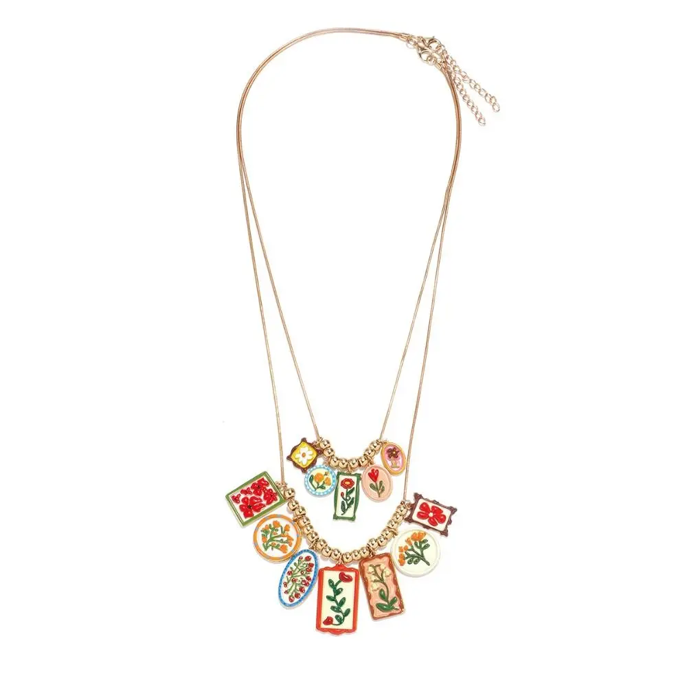 

Модное металлическое колье с эмалевыми цветами, золотое многослойное ожерелье с подвеской в виде цветка, ретро-колье-чокер для пляжа
