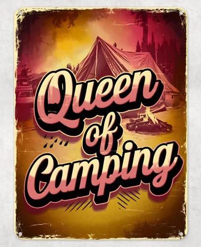 Queen of Camping Funny Metal Poster Wall Tin Sign Man Cave Shed Home Plaque --Tin Sign