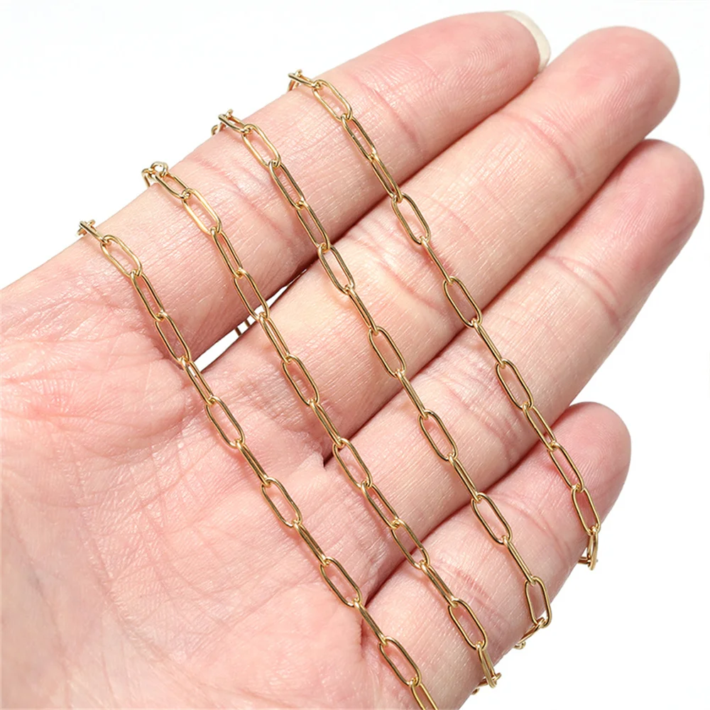 High Quality 2Meter Stainless Steel Gold Color Paperclip Chains for Necklace Bracelet Choker Jewelry Making Components DIY