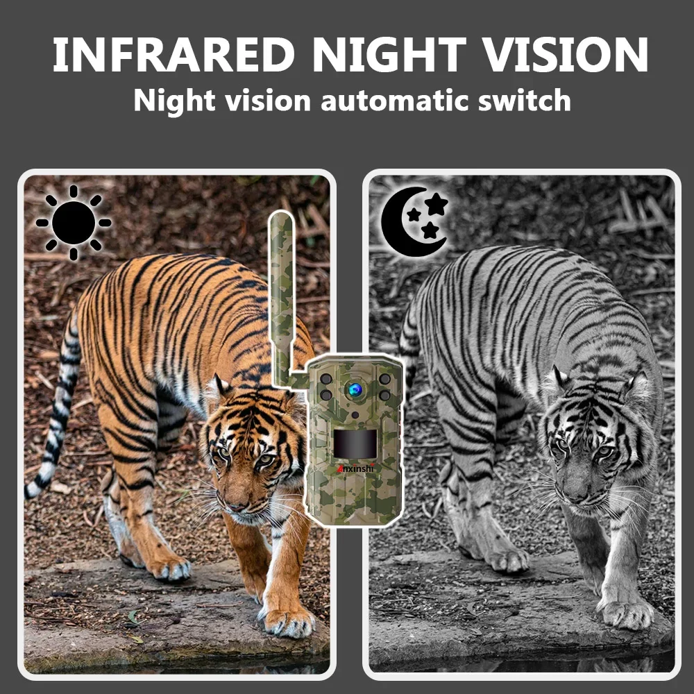 Anxinshi ยี่ห้อ 4G พลังงานแสงอาทิตย์ 4G LTE Cellular Trail กล้องสัตว์ป่ากวางเกมกล้อง