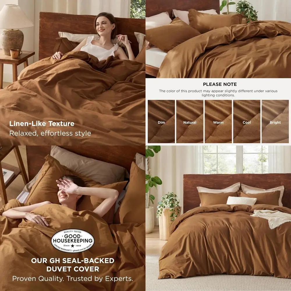 

Пододеяльник из 100% стираного хлопка, размер Queen - Фундук Коричневый Минималистичный хлопковый пододеяльник, лен, как дышащий - GentleSoft ™ Пл