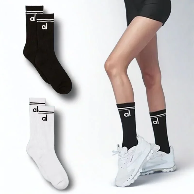 Calcetines de algodón para Yoga de 18cm, calcetines de longitud media, calcetines de algodón puro para hombres y mujeres, calcetines deportivos para correr en las cuatro estaciones