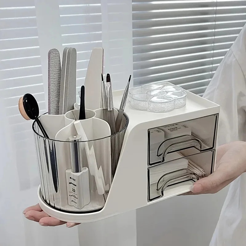 Multifunctional Rotating Desktop Storage Box with Two Drawers Pen Holder Organizer for Office School Stationery JJ4671