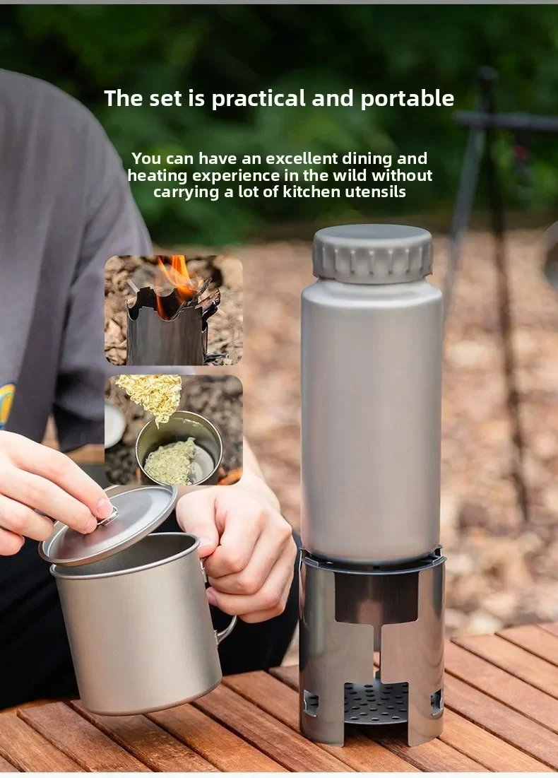 Pure titanium outdoor water cup pot set Lightweight outdoor kettle that can be heated with open flame