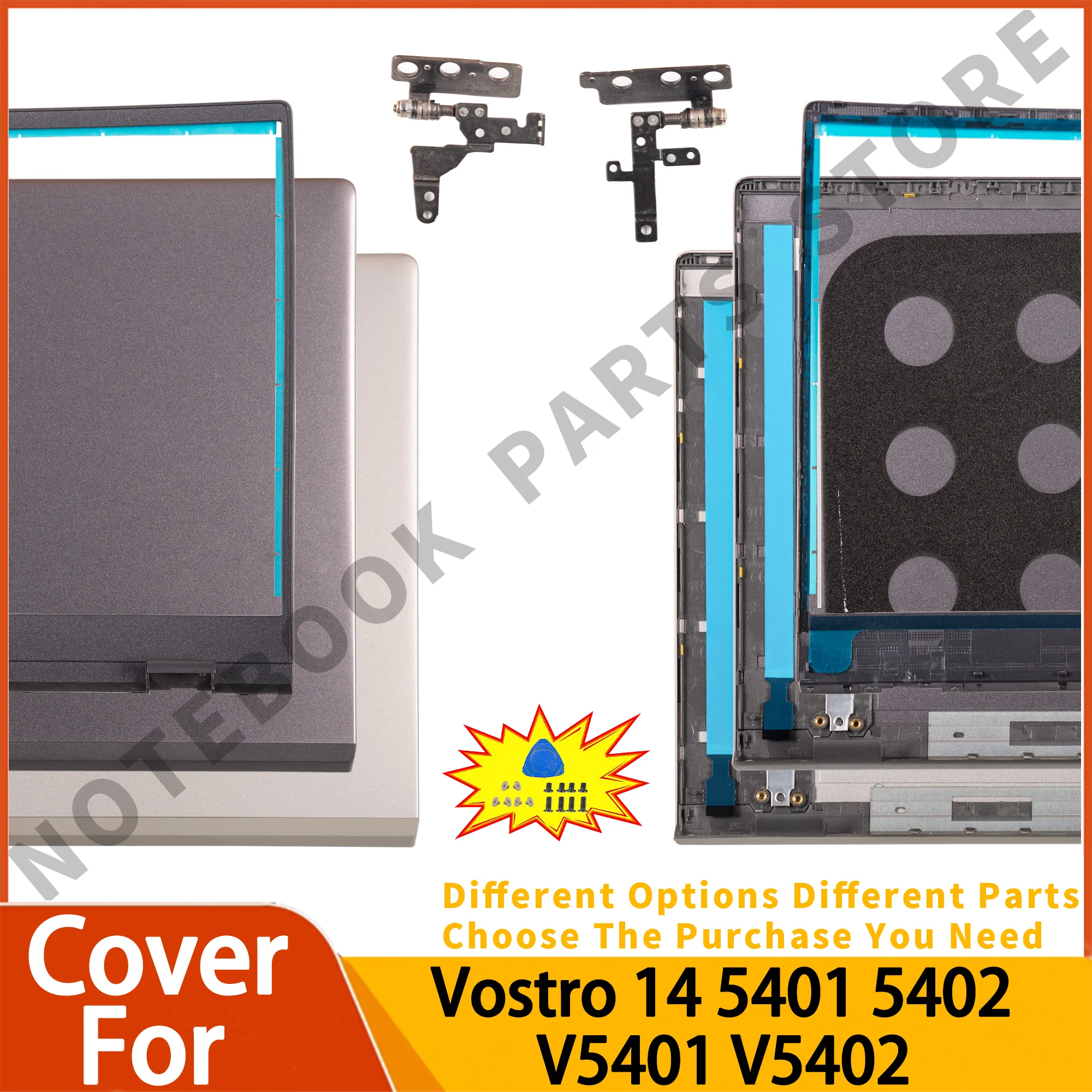 NEW Back Cover For Vostro 14 5401 5402 5405 V5401 V5402 V5405 Cover 03J9MW 02H8GP Bezel Hinges Replace 14inch Metal Silver/Gray