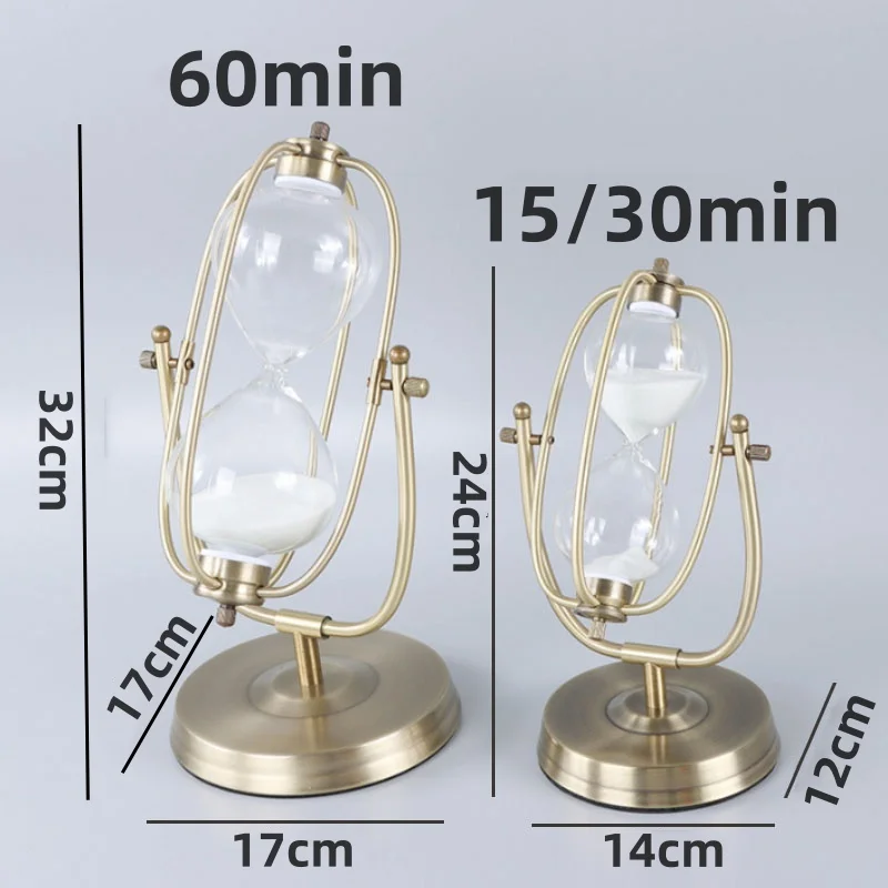 15/30/60 Minutes Metal Vintage Rotating Hourglass Sand Clock Timekeeper Antique Glass Sandglass With White Sand Office Decor