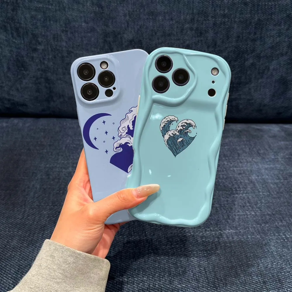 

Ocean Wave Love Illustration For Apple iPhone 11 12 13 14 15 16 17 16E Air Plus Pro Max 2022 Wave Oil Film Phone Case