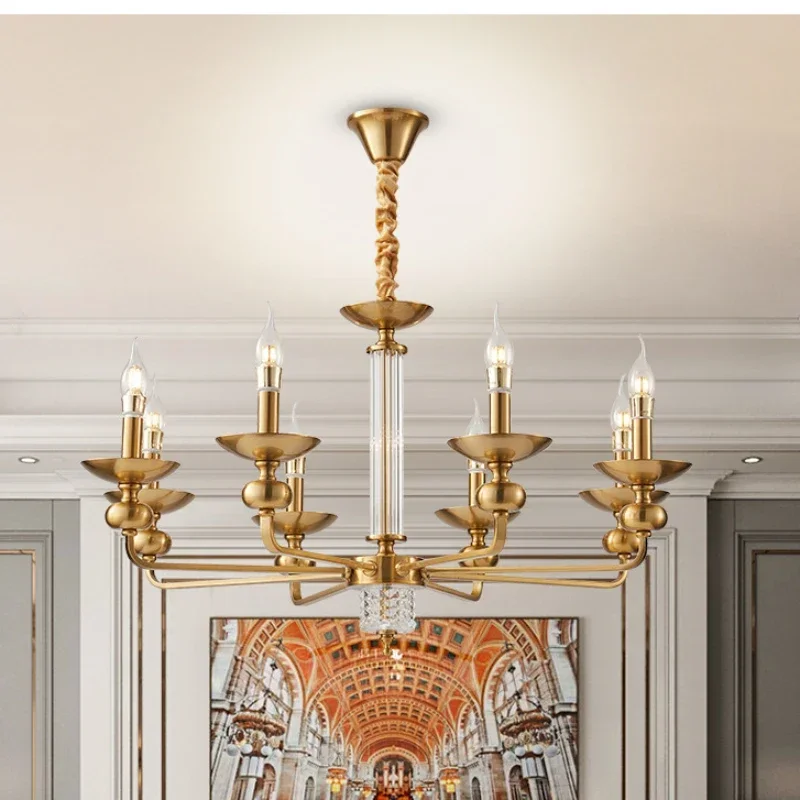 

Candle chandelier, LED wrought iron, living room chandelier, European retro bedroom, glass villa, dining room chandelier