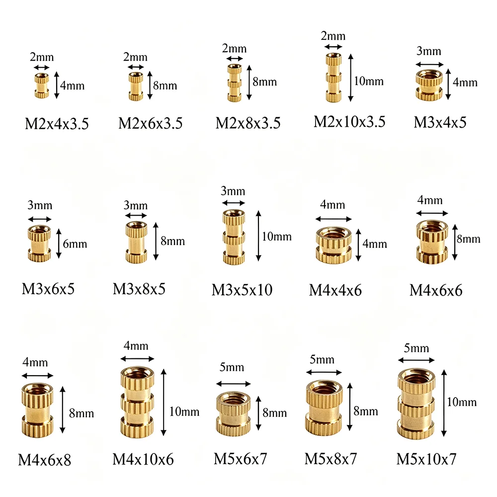 420PCS Inserts M2 M3 M4 M5 Brass Heat Set Insert Nut Threaded Hot Melt Knurled Inserts for 3d Print Embedment Copper Nut Kit