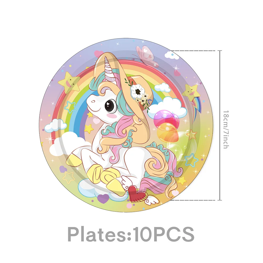 Cartoon Rainbow Unicorn Birthday Decoration Balloon Unicorn Plate Tablecloth Cake Decoration Party Supplies Birthday Gift view 2