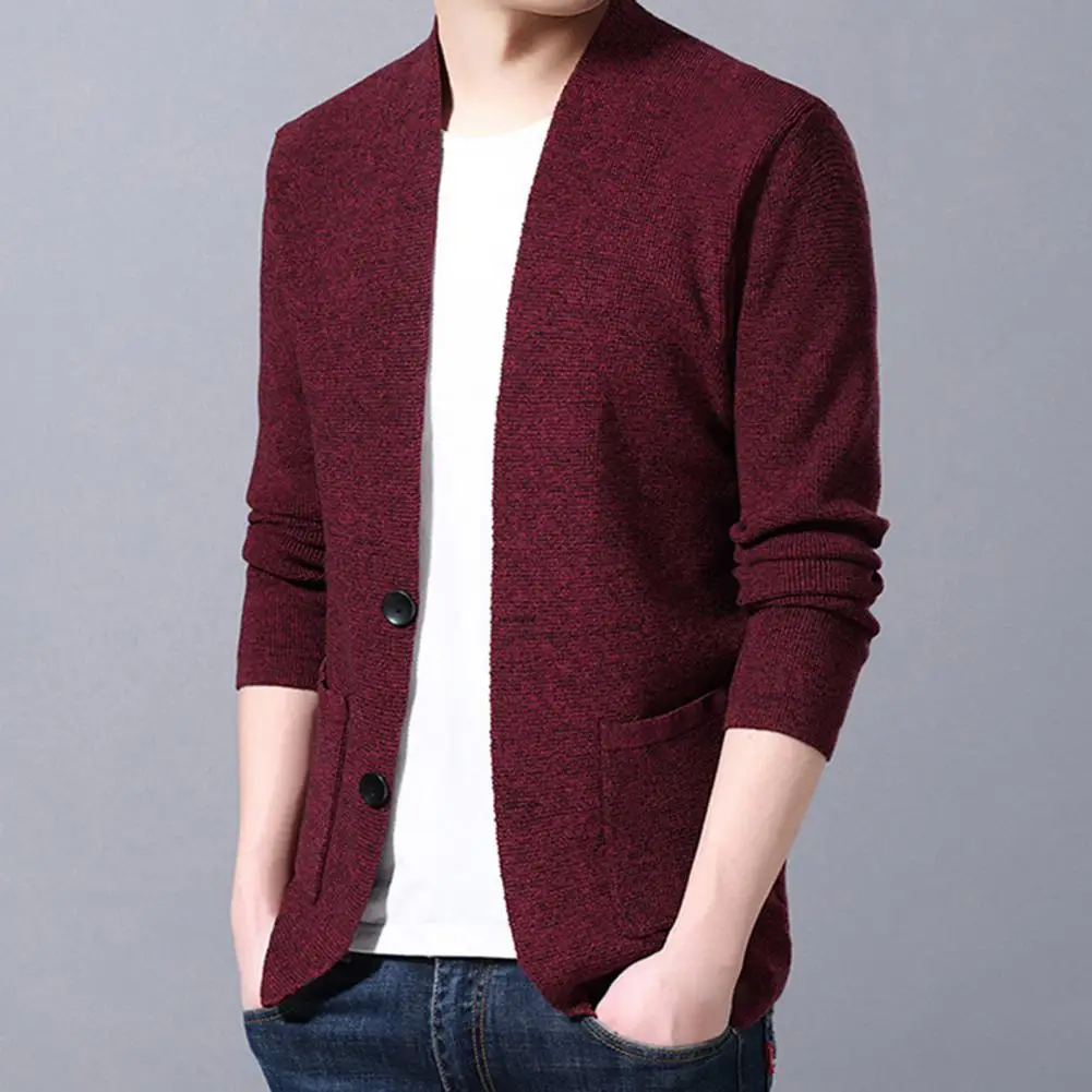 

Men Fall Coat Long Sleeves Soft Thermal Patch Pockets Spring Sweater Coat Autumn Sweater Coat for Home