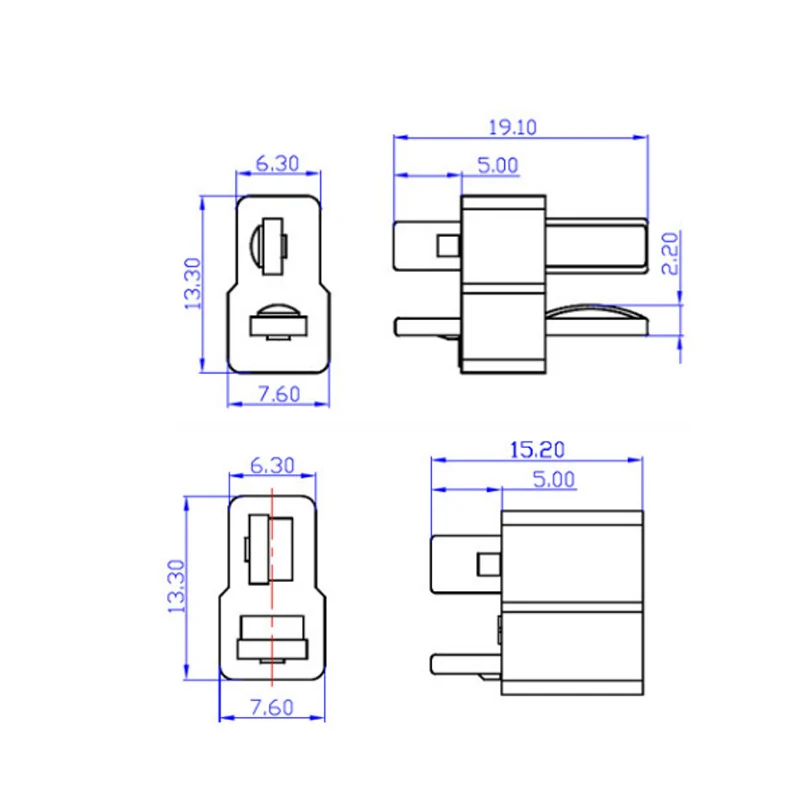 New 10-100pcs Anti-skidding Deans Plug T Style Connector Female / Male for RC Lipo Battery Spare Parts ESC Rc Helicopter