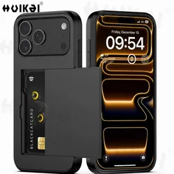 Case For iPhone 17 Pro Max 16 Pro Max 17e 16e 15 14 13 12 Wallet Card Holder Slide Slot Slim Hard PC Heavy Duty Protective Cover