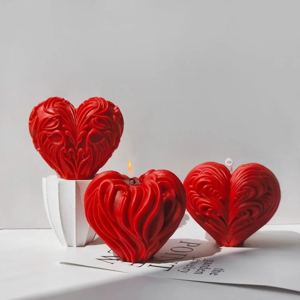 Romantic Heart Silicone Candle Moulds Relief Sea Wave Gypsum Soap Molds Love Shape Chocolate Valentine's Day Gifts Wedding Decor