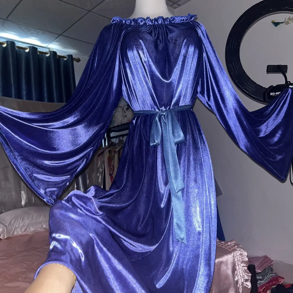 Glossy Women's Satin Long Dress Loose Soft Pajamas Maxi Dress Pullover Elegant Dresses Sleeping Wear - view 5