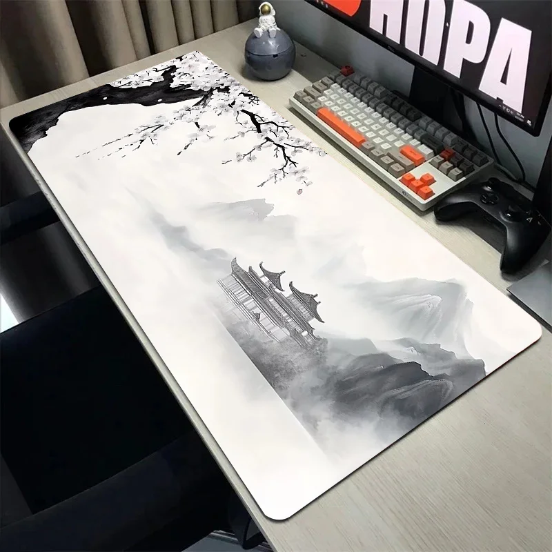 

XXL настольный коврик для мыши, моющийся противоскользящий коврик для мыши для компьютерной работы, игр, большой коврик для клавиатуры, чернильный коврик, дизайн Cherry Blossom