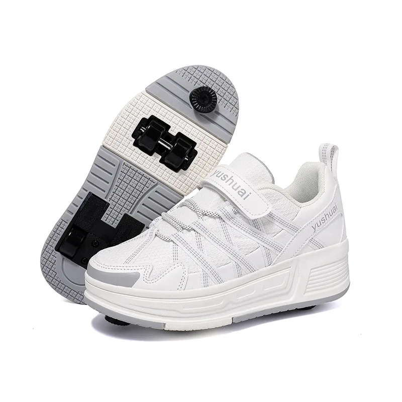 Children's Four-Wheel Roller Skates with Brake Boys' Girls Automatic Invisible Skate Shoes Student Skates for Kids with Retracta