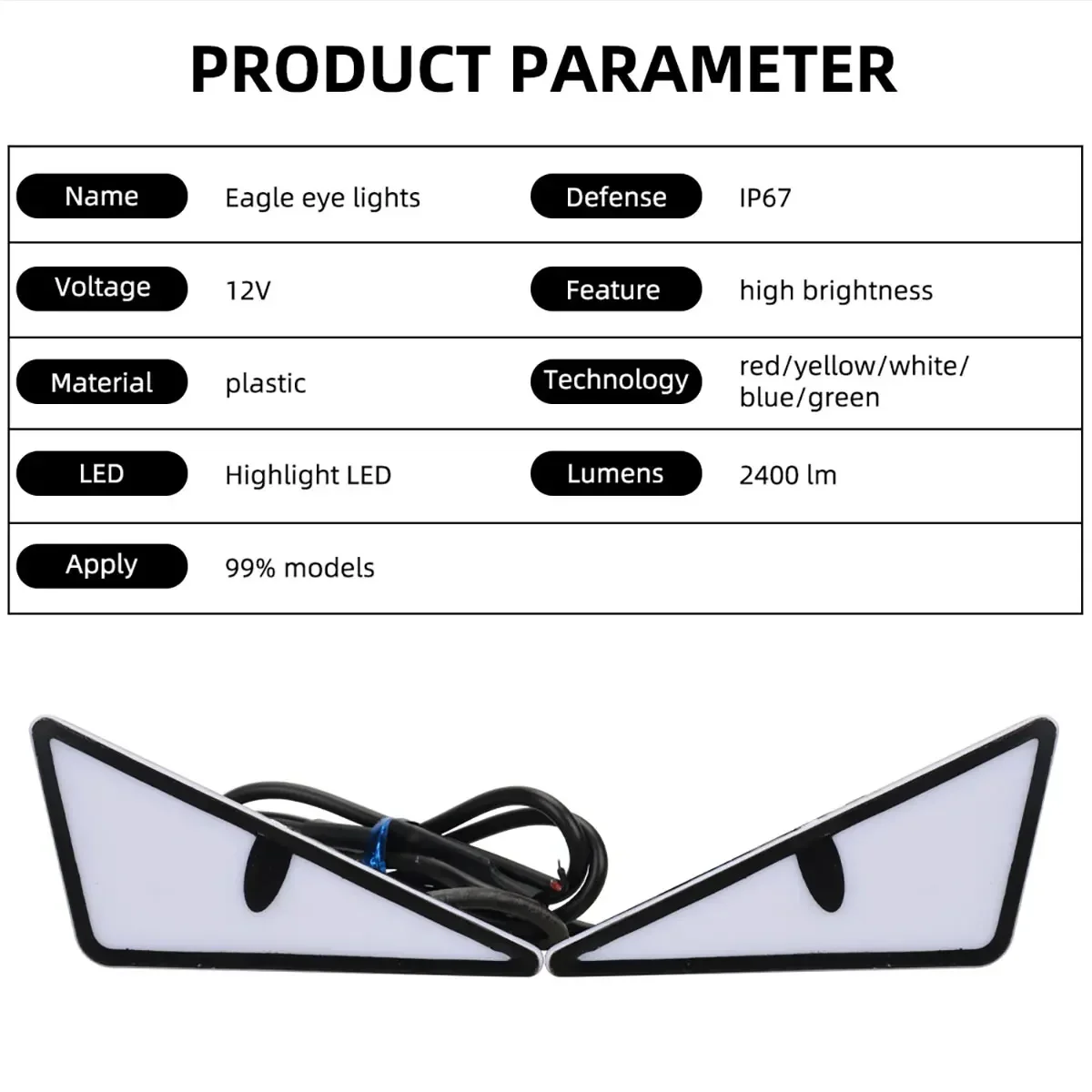 2 pièces LED moto démon oeil lumières demi-cercle/Triangle oeil dynamique feu arrière Mini voiture clignotant décoration lumières