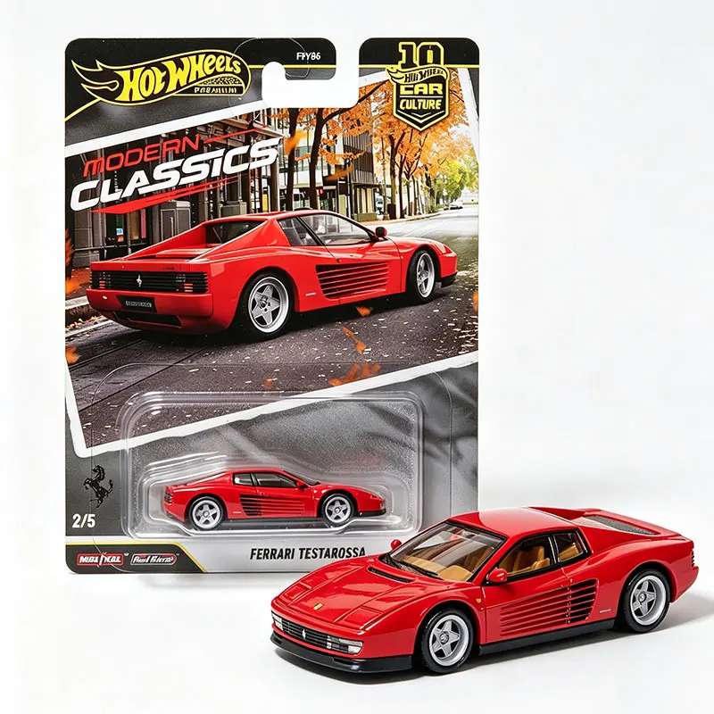 Hot Wheels Ferrari Testarossa Premium Car Culture Modern Classics 1:64 Diecast Model Car Real Riders Metal Body Collectible Toy