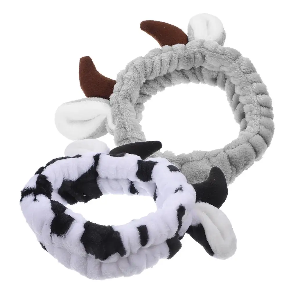 

2Pcs Cow Headb s Flannel Material Adjustable Elastic for Makeup Washing Spa Headb For Washing Face Face Spa Hair