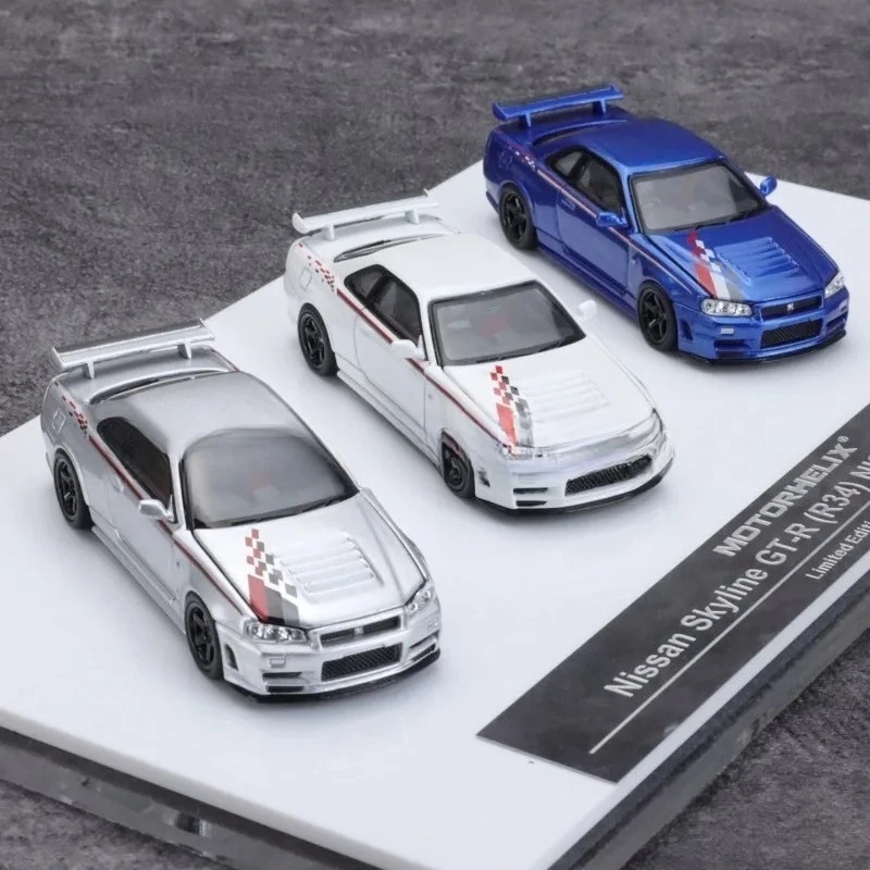 MH 1/64 Skyline GTR R34 APAxpo Metalowy Model Auta Kolekcjonerski Zabawka Prezent na Boże Narodzenie dla Chłopca
