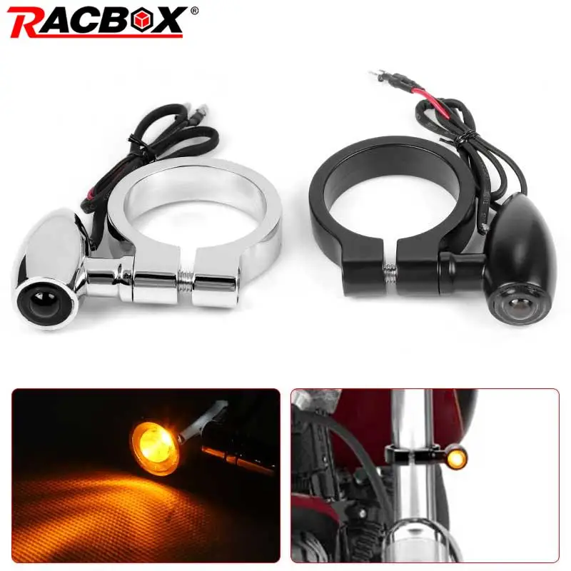 

Motorcycle 41mm Fork Tubes LED Turn Signal Light Mini Bullet Side Marker Indicator Flasher For Scooter Chopper Dirt Bike Racer