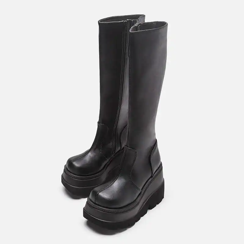 

American Crossborder Size 43 Gothic Sle Thi Soled Boots High Tube Summer Faion Boots Side Zipper Waterproof Platform