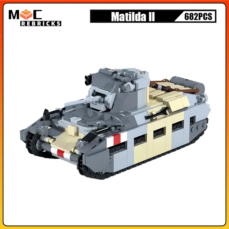 WW2 Military Heavy Armored Vehicle Matilda II Infantry Support Tank MOC Building Blocks Assembly Weapon Model Kids Bricks Toys