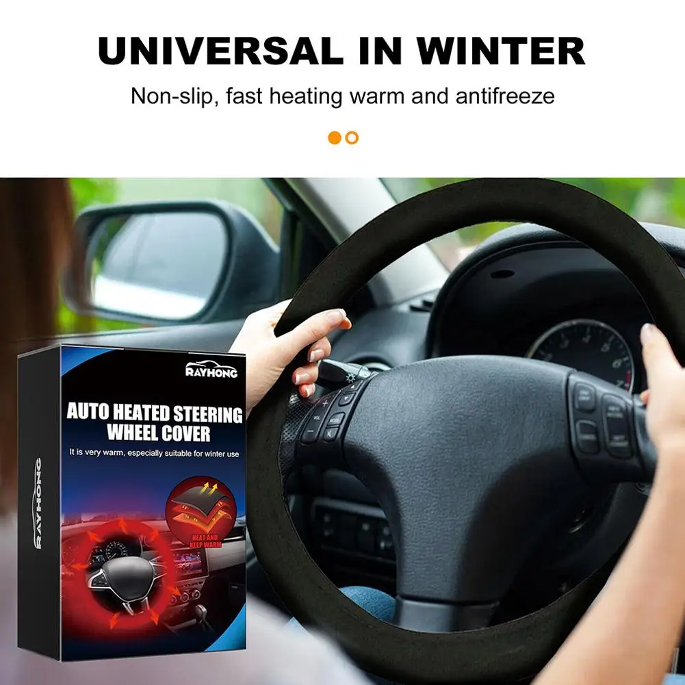 12V Car Heated Steering Wheel Cover Tangle Free Design Cover Accessories Car Hand Protector Interior Warmer Heating H3G6