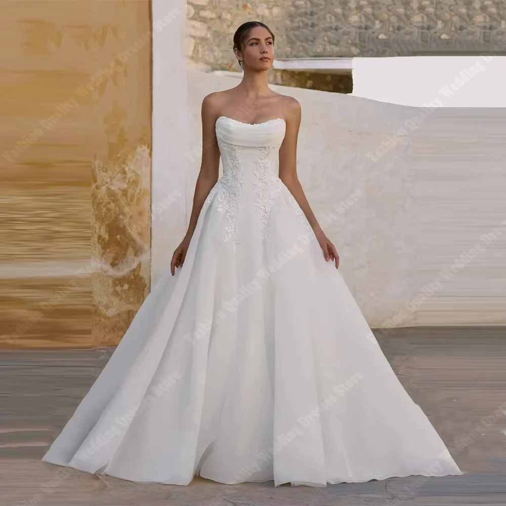 Vestidos De novia con cuello corazón para mujer, Vestidos De novia brillantes De corte en A, longitud para fregar, Vestidos De fiesta personalizados