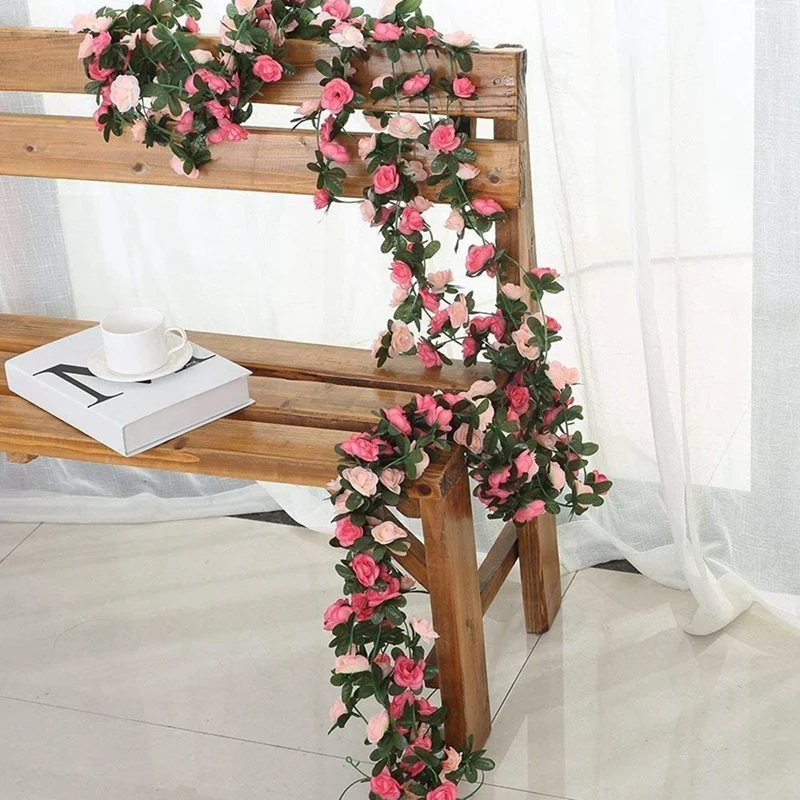 5 Pack 41 FT Fake Rose Vine Flowers Plants Artificial Flower Hanging Rose Ivy Home Hotel Office Wedding Party