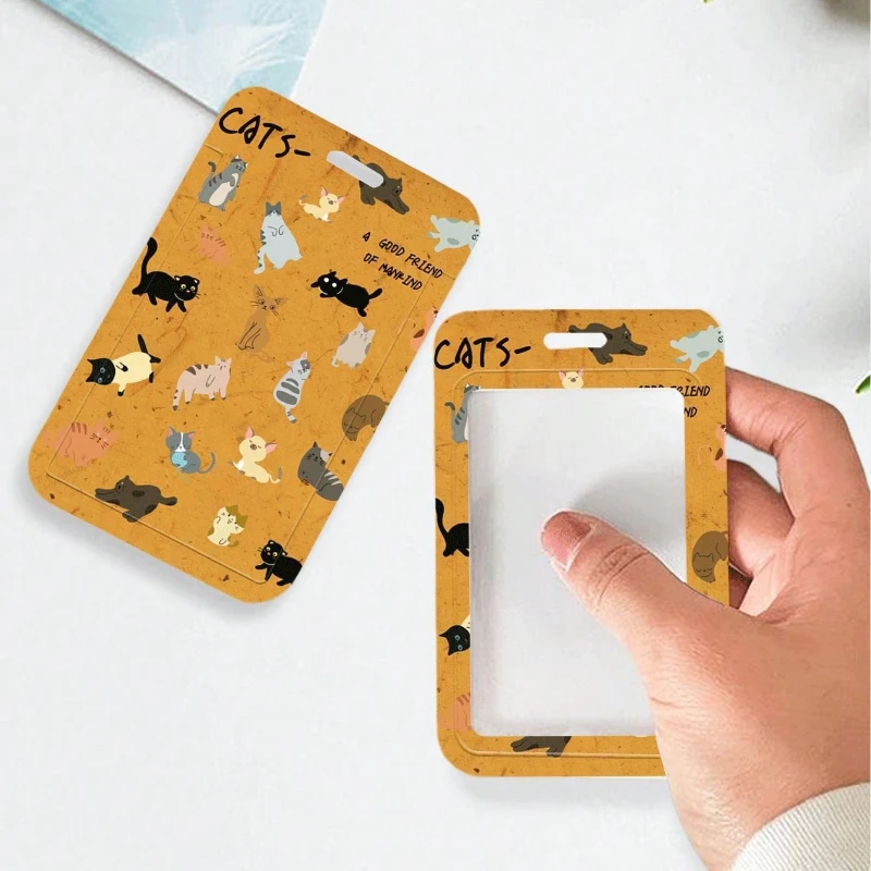 Colored Cats Work Card Holders with Lanyard PU Bank Card Name Credit Card Holders Card Bus ID Holders Identity Badge Spring Rope