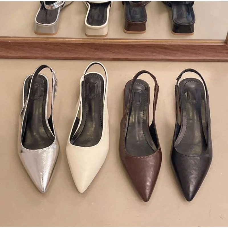 

Sexy Pointed Toe Mid Heels Sandals Women Shoes Slingback Summer 2025 Trend Dress Leather Pumps New Elegant Party Sandalias Mujer
